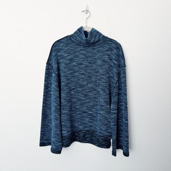 [Free People] Blue Sunny Days Turtleneck Knit Oversized Sweater Size Medium M - Picture 3 of 13